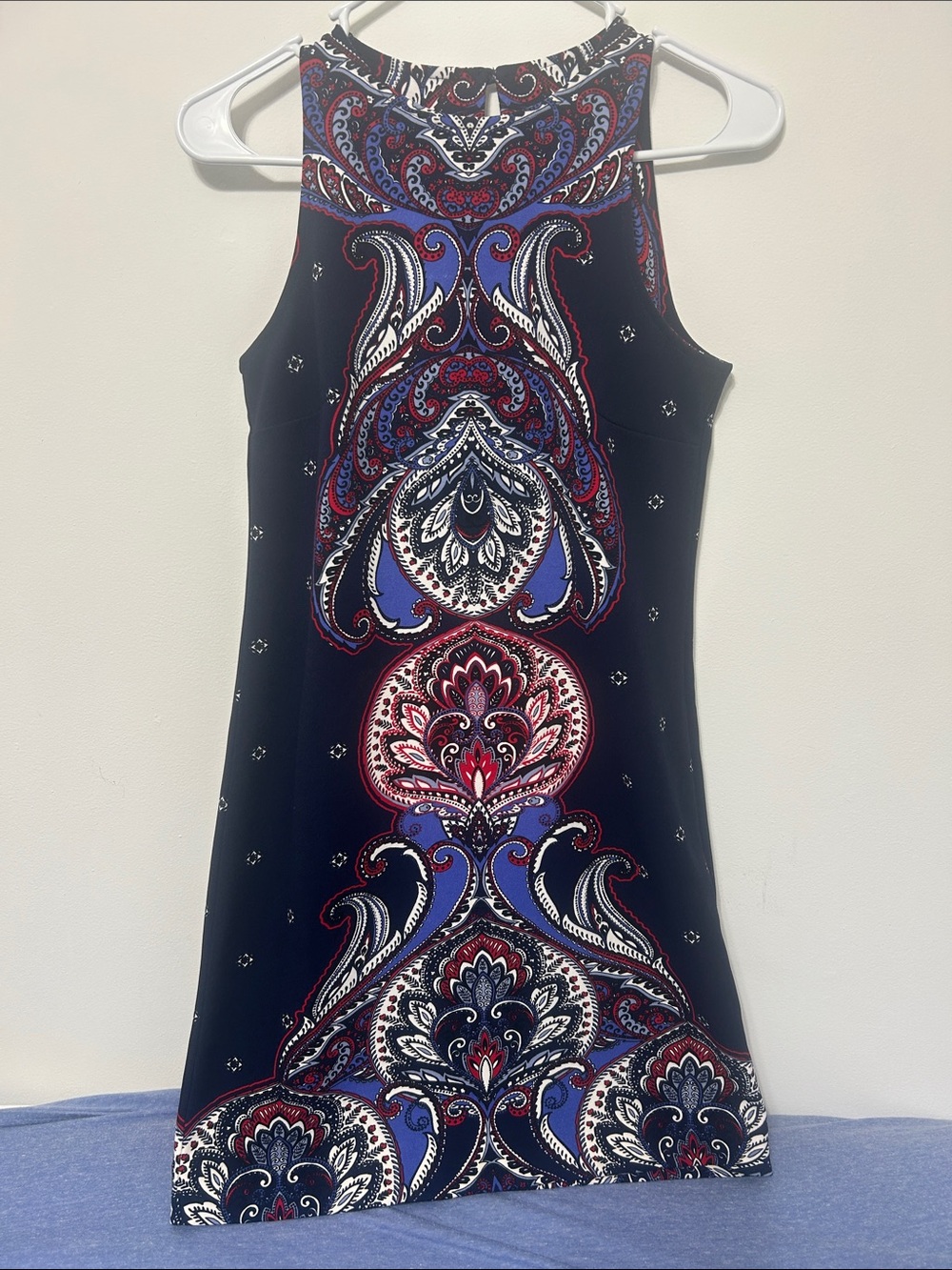Banana Republic Black Mini Dress with Blue & Red Paisley